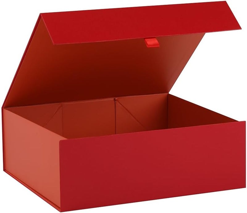 PLINJOY Large Gift Box 13.5x11.8x4.7 Inches, Red Gift Boxes for Presents with Magnetic Closure Lid, Luxury Gift Box Rectangle Collapsible Boxes for Gift Packaging - Image 1